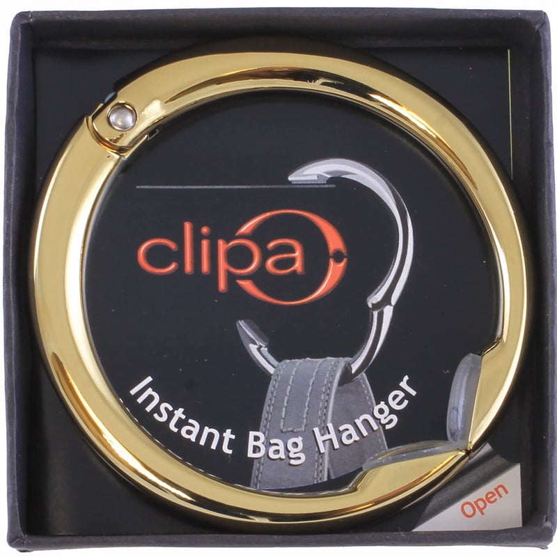 Clipa Bag Hanger - Polished Gold PVD - The Ring That Opens Into a Hook and Hangs in Just 1/2" of Space, Holds 33 lbs., 3 yr. Warranty - Image 3